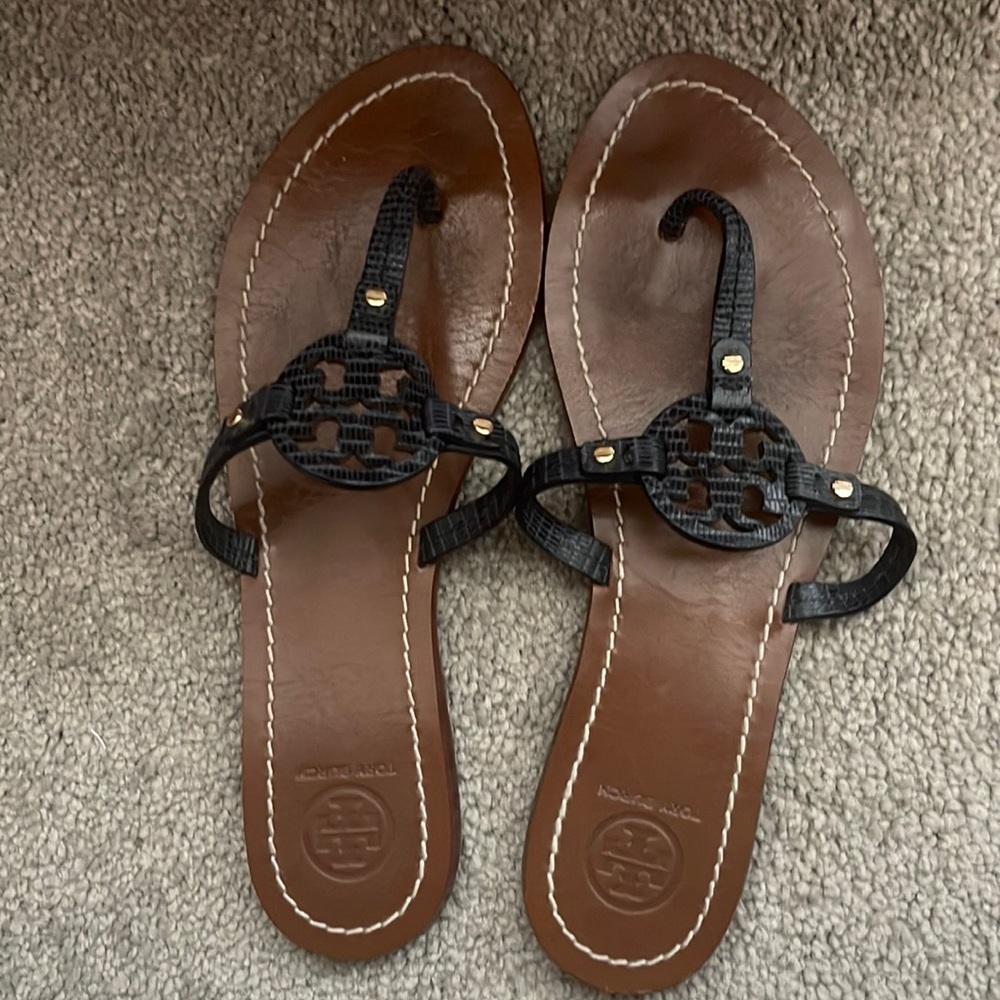 Tory Burch Black Mini Miller Flat Thong Sandals, Size 9